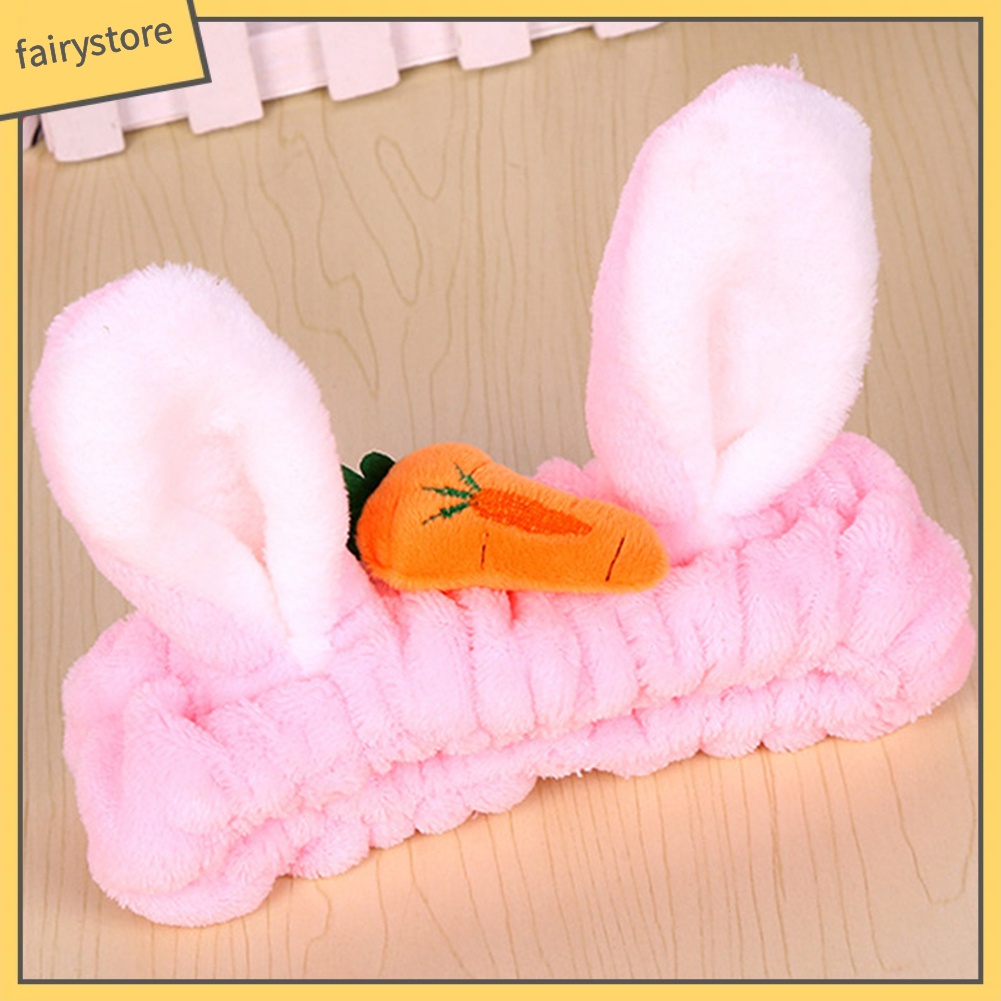 Băng Đô Tai Thỏ Bằng Vải Flannel Co Giãn Dễ Thương Dành Cho Nữ Rửa Mặt