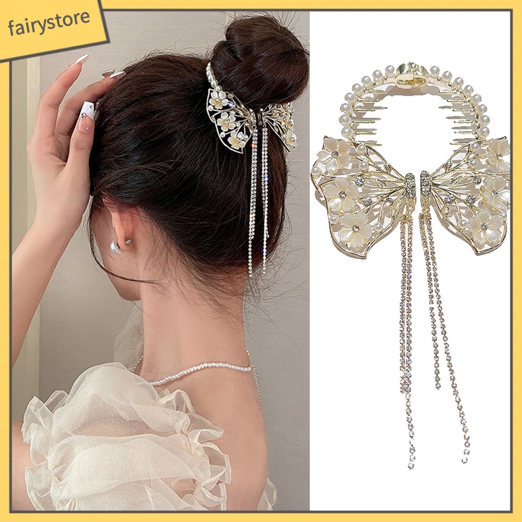 Kẹp Tóc Đính Đá Ngọc Trai Giả Hình Bông Hoa / Bươm Bướm Cỡ Lớn Thời Trang