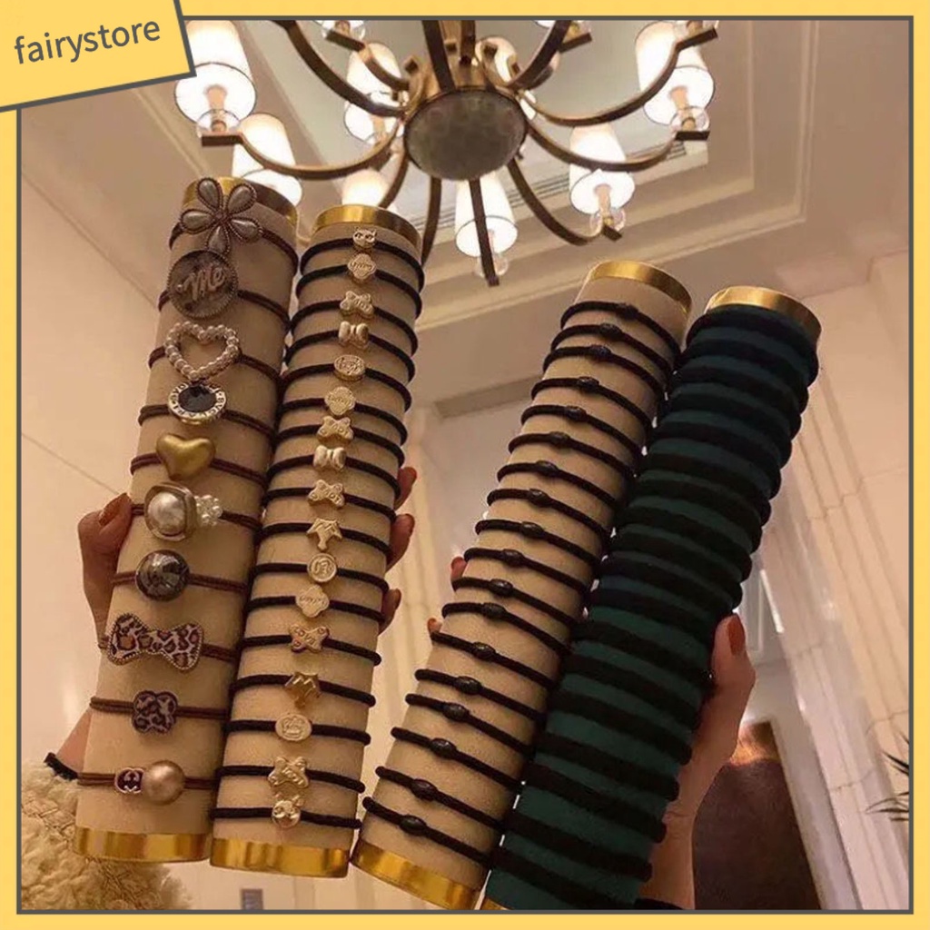 Set 60 Dây Cột Tóc Cao Su Co Giãn Đính Kim Loại Thời Trang Cho Nữ