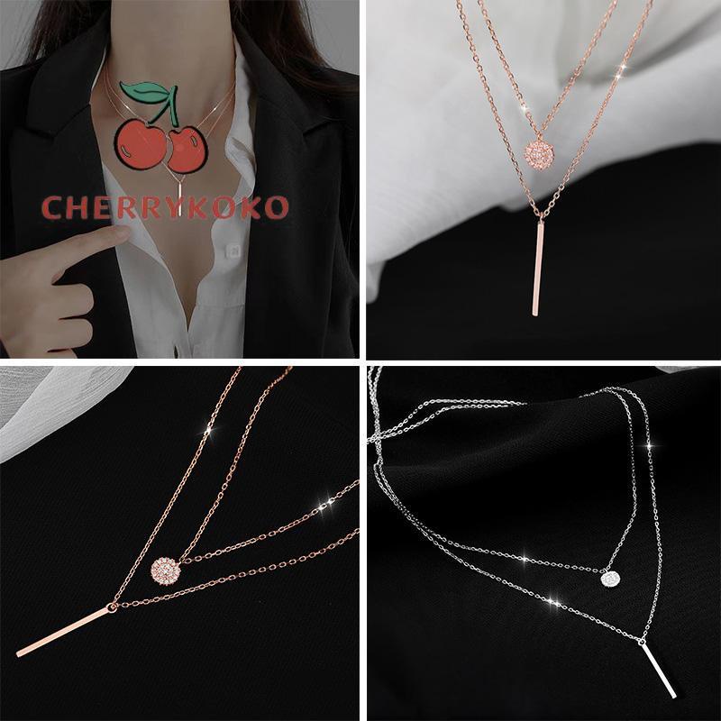 🍒🍒CHERRYKOKO Vòng cổ nữ hai lớp bằng kim loại phối mặt hình vuông màu bạc/vàng kim thời trang