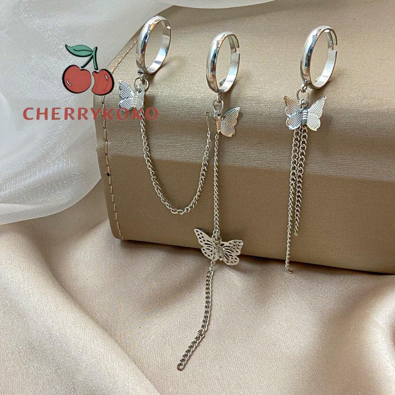 🍒🍒CHERRYKOKO Đặt 2 Nhẫn hở hình bướm kết hợp dây xích có thể điều chỉnh phong cách cá tính cho nam và nữ