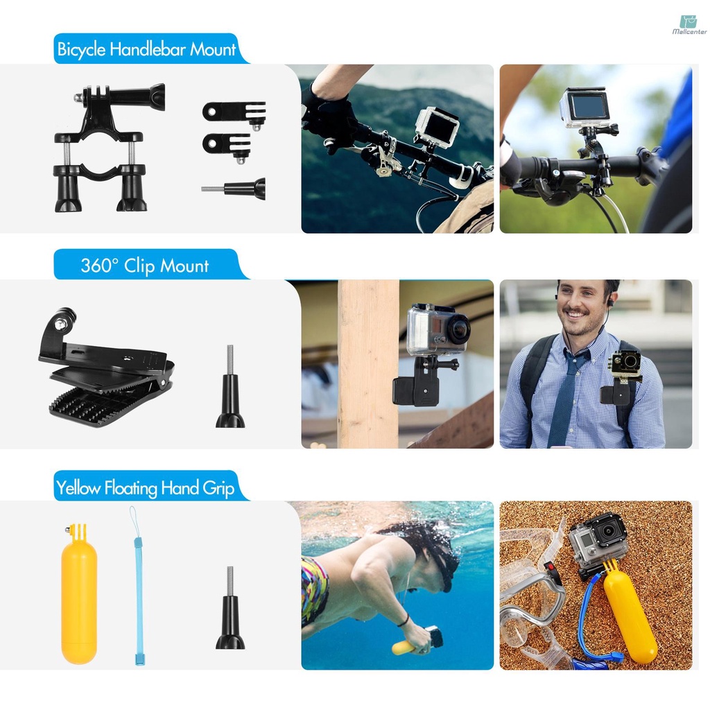 Andoer Action Camera Accessories Kit Sports Camera Accessories Set with Waterproop Housing Silicone Protective Case Selfie Stick Various Mount Bracket and More Replacement for   10/9 Black with Carryi