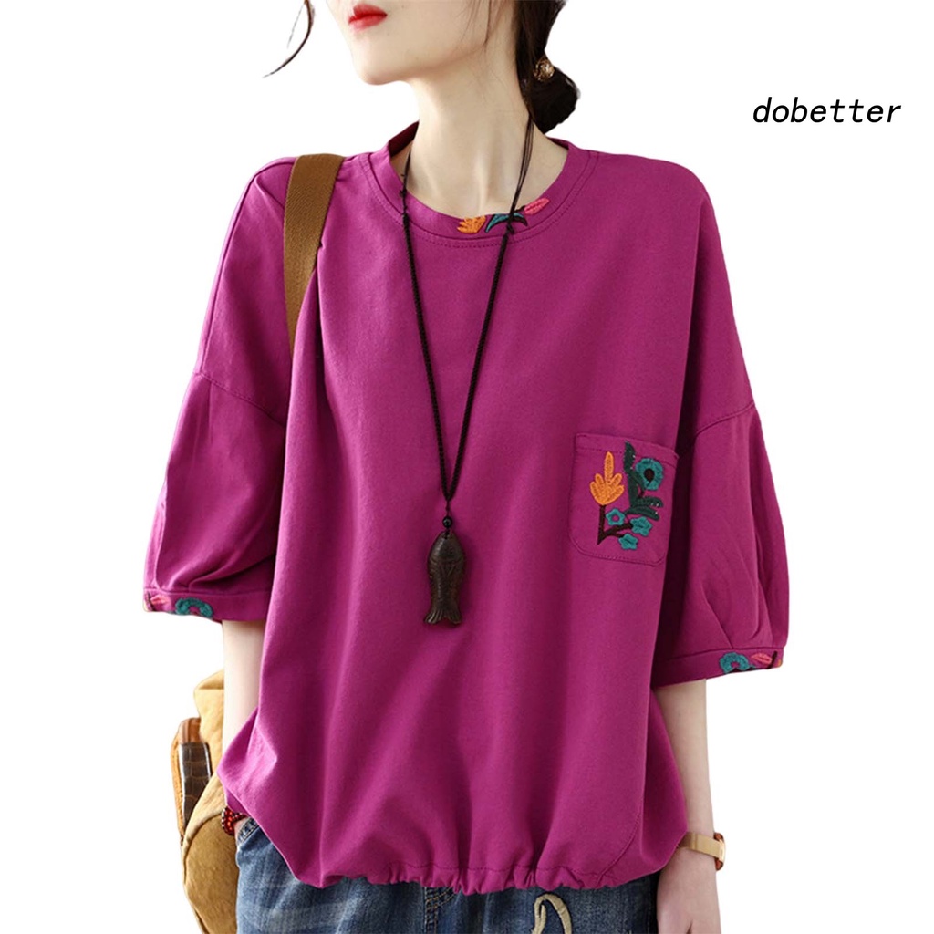 [DO] Áo Thun Tay Lỡ Đèn Lồng Thêu Hoa Mỏng Vừa Vặn Đường Phố Có Túi Thu Gọn Được Cho Nữ