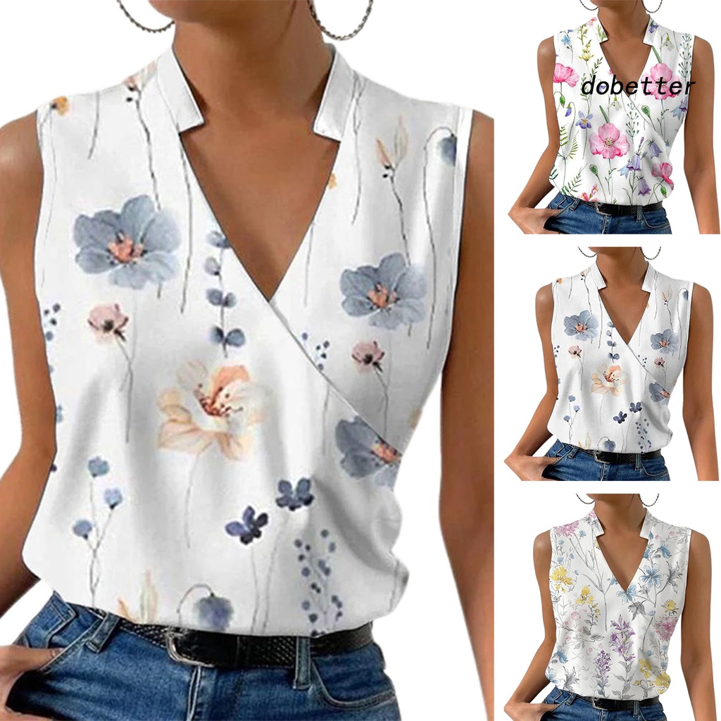Áo Thun Sát Nách Cổ Chữ V In Họa Tiết Hoa Mềm Mại Thời Trang Mùa Hè Cho Nữ