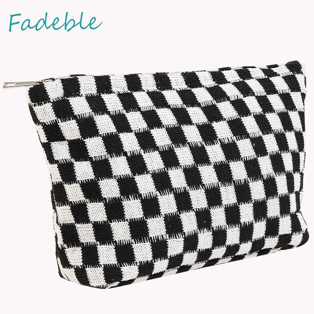 Túi Đựng Mỹ Phẩm Sức Chứa Lớn Họa Tiết Sọc Caro Xinh Xắn Tiện Dụng