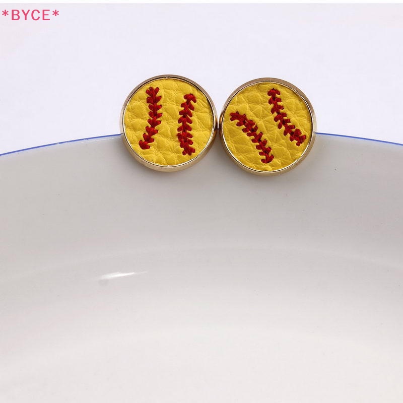 Khuyên Tai Bóng Chày Tròn Mini Bằng Da Thêu Họa Tiết Thời Trang Cho Nữ Mới