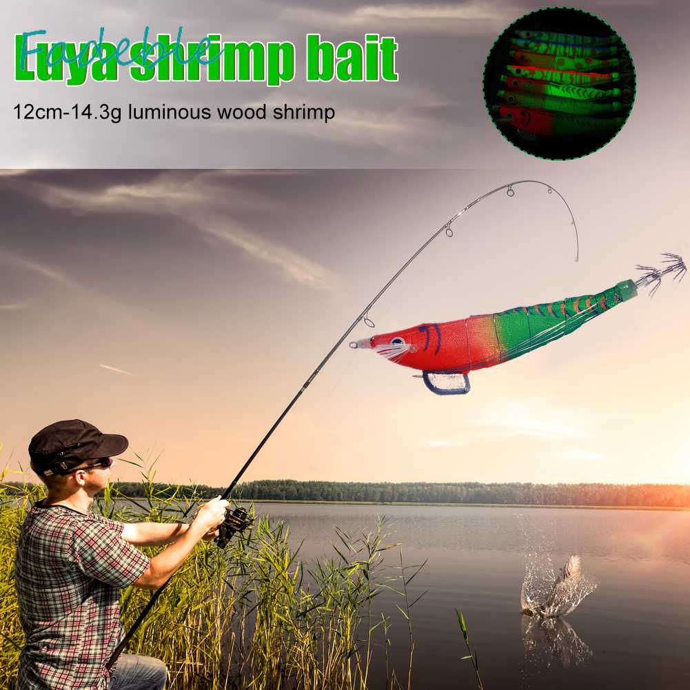 Mồi Câu Cá Giả Hình Tôm Bằng Gỗ Phát Quang Kích Thước 12cm 14.3g