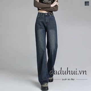 Daduhui New Korean Version of Ins Retro Washed Jeans Women's Niche High Waist Wide Leg Pants Trousers