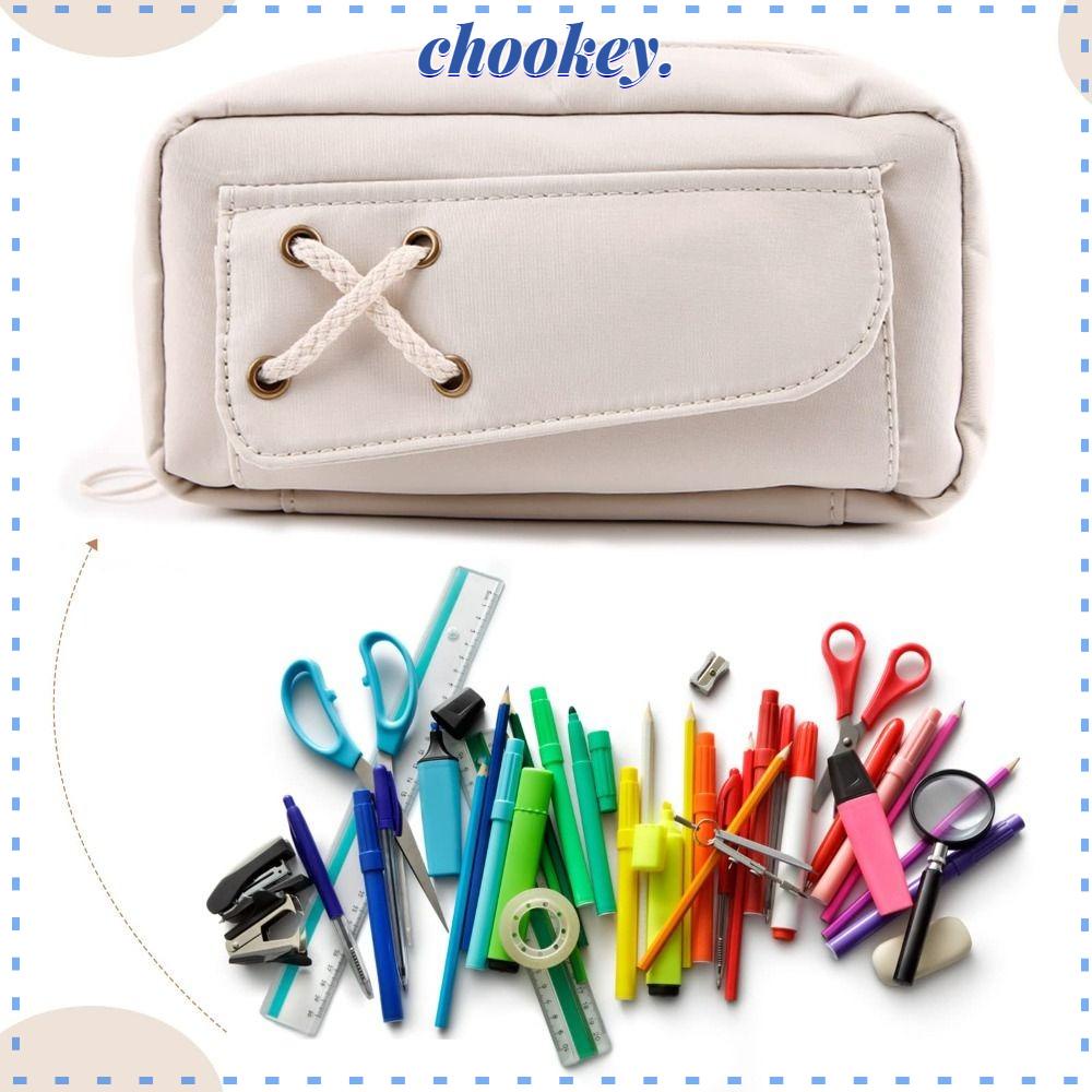 CHOOKEY Túi Đựng Bút Vải Canvas Phối Khóa Kéo Chất Lượng Cao Ốp