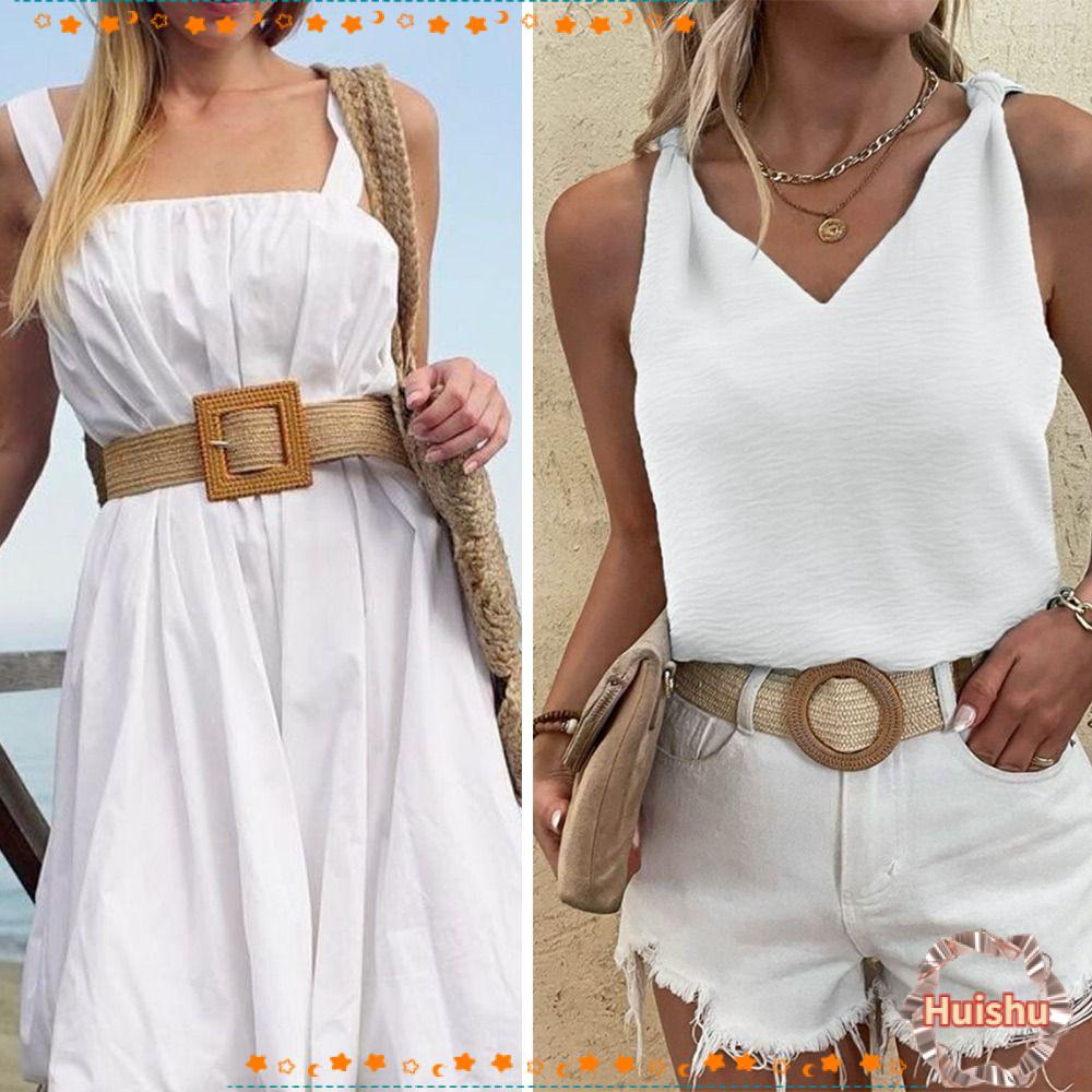 Thắt Lưng Bện Sợi Rơm Co Giãn Cho Nữ