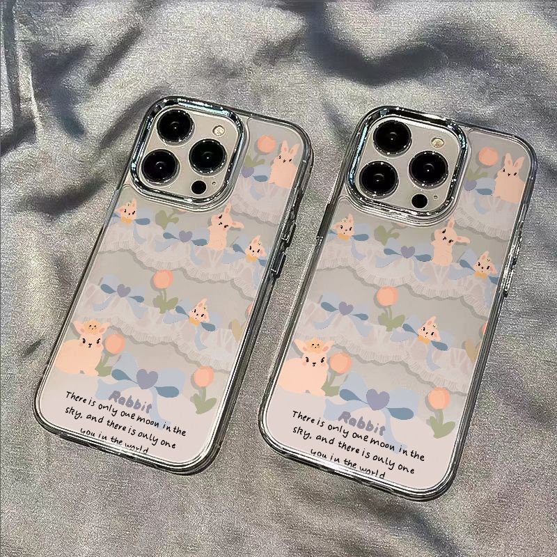 ✅Ốp Điện Thoại Mềm Chống Sốc Họa Tiết Thỏ Và Hoa Đơn Giản Cho Iphone 14pro 13 127Max 118 xs 6G6F