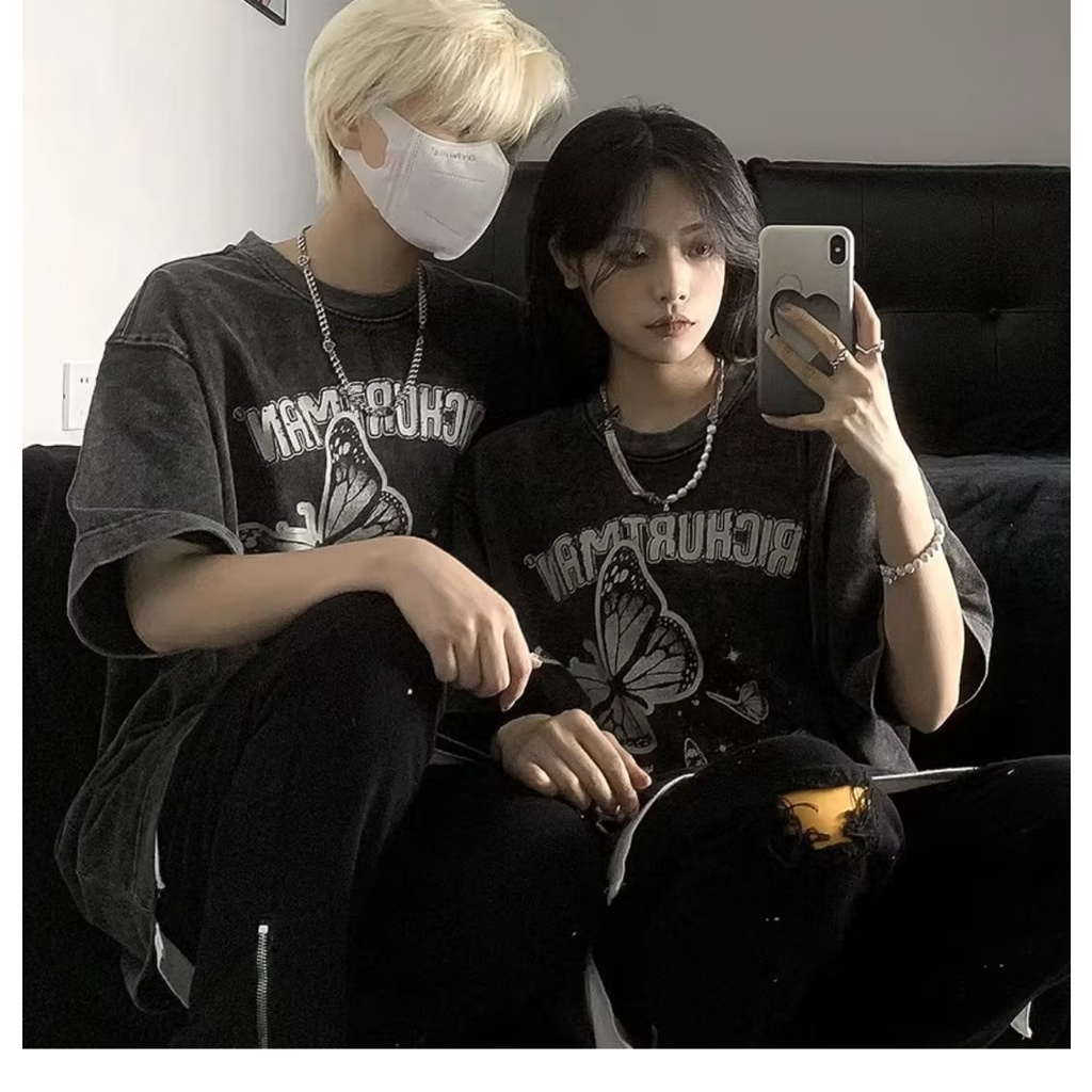 Áo Thun Tay Ngắn Cổ Tròn Dáng Rộng In Hình Bướm Phong Cách Retro Mỹ Thời Trang Mùa Hè Cá Tính