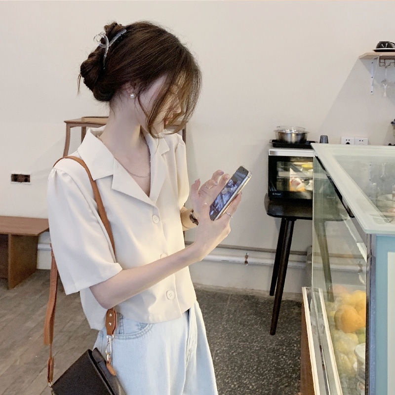 Áo Sơ Mi Chiffon Tay Ngắn Cổ Bẻ Dáng Ôm Phong Cách Hong Kong Thời Trang Mùa Hè Hàng Mới