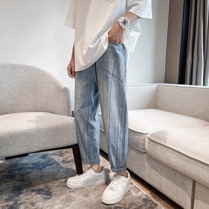 Quần Jeans Dài Ống Rộng Phong Cách Hong Kong Thời Trang Mùa Hè Cho Nam