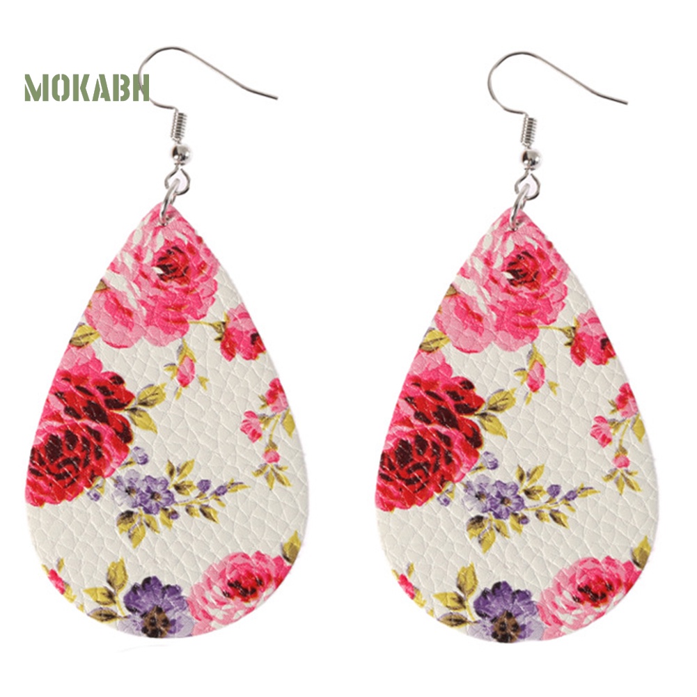 Abh Bông Tai Móc Hình Giọt Nước Họa Tiết Hình Hoa Bằng Chất Liệu Giả Da Theo Phong Cách Boho