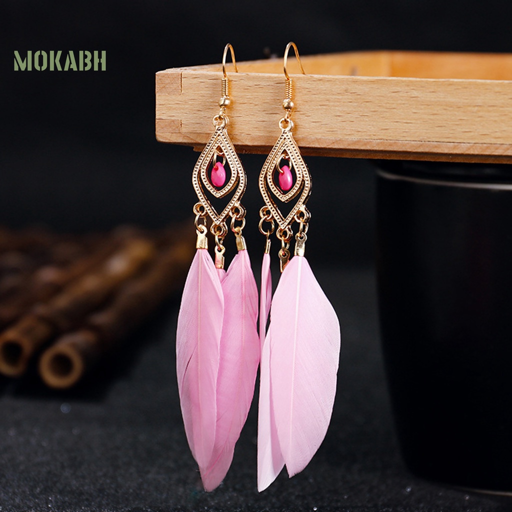 [Mok Abh] Bông Tai Gắn Lông Vũ Theo Phong Cách Du Mục