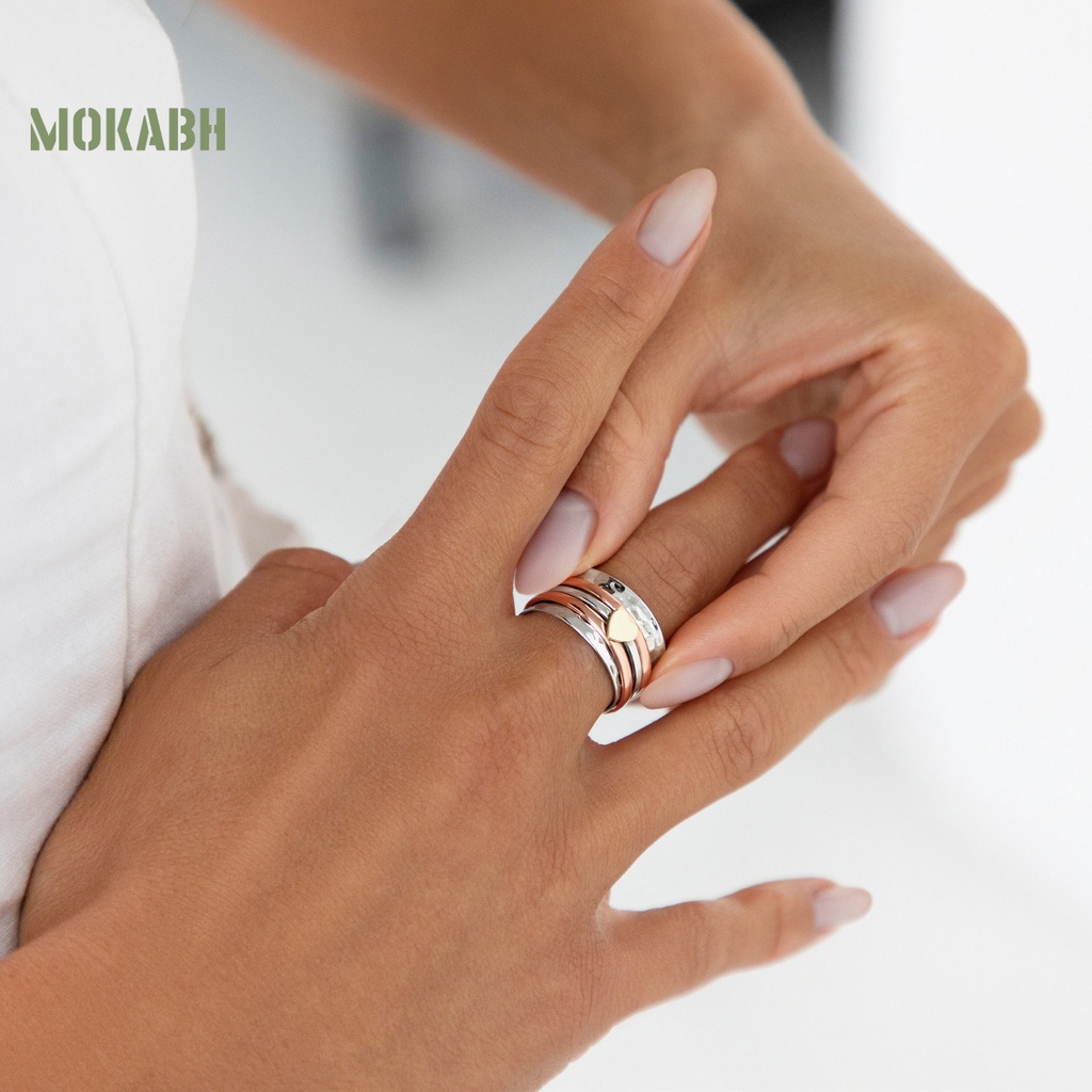 [Mok Abh] Nhẫn Xoay Họa Tiết Hình Học Phong Cách Bohemian Giúp Giảm Căng Thẳng Thời Trang Cho Nữ