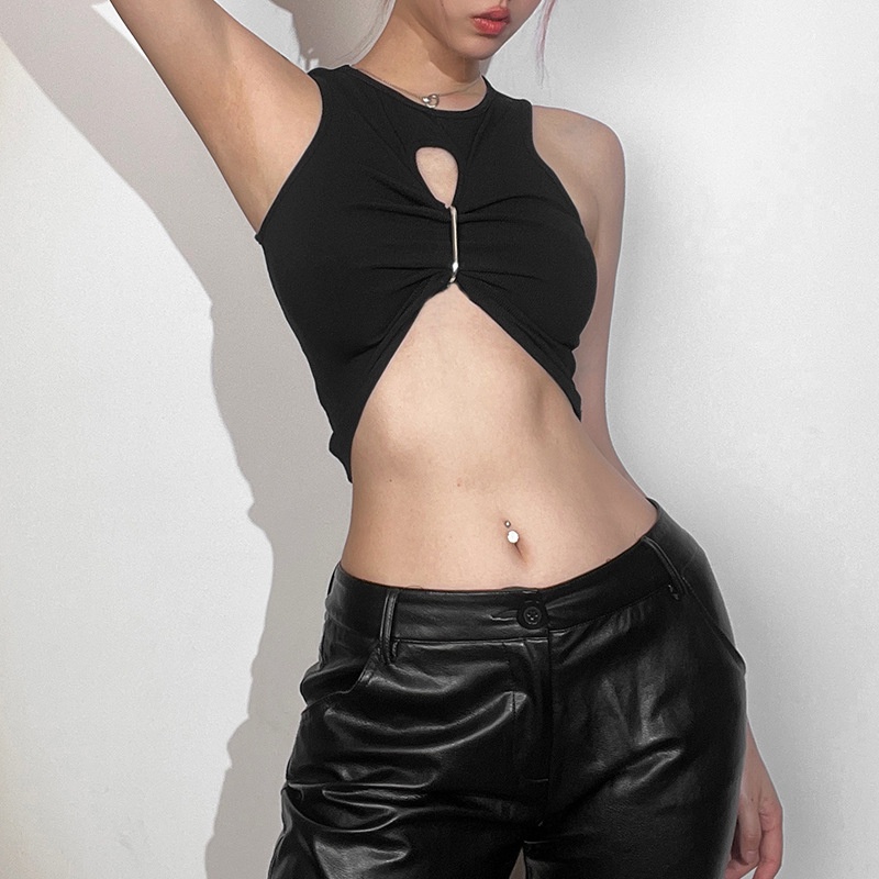 Áo Croptop Sát Nách Cổ Tròn Thiết Kế Khoét Quyến Rũ