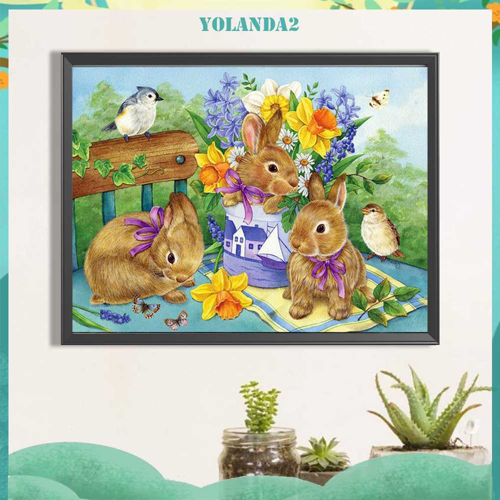 Tranh Đính Đá Kim Cương Toàn Bộ 5D DIY Hình Vẽ Thỏ Trang Trí Nhà Cửa