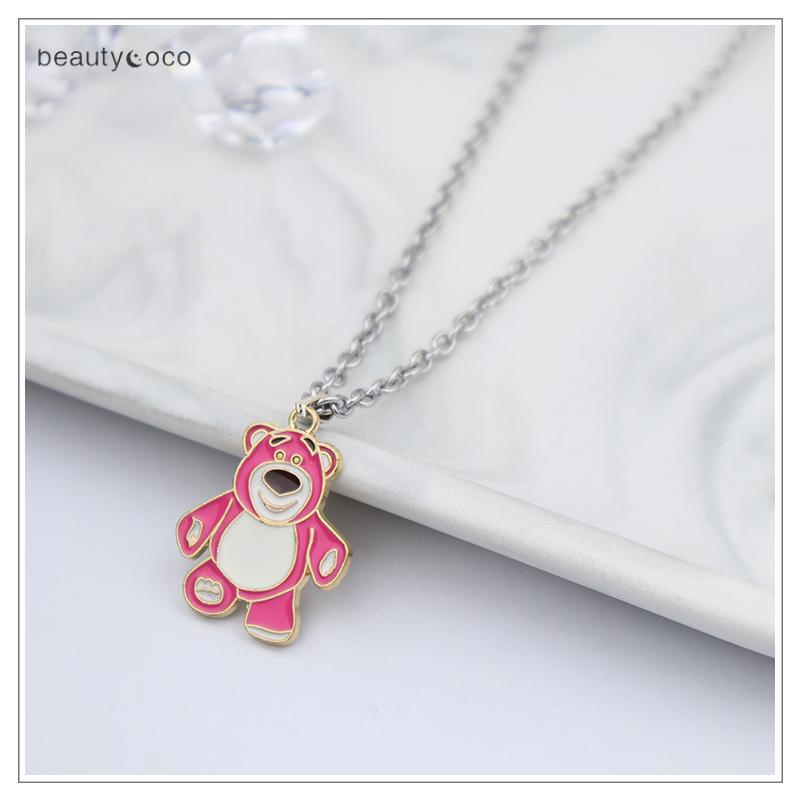 Beautycoco🍊Vòng cổ Mặt Hình Chú Gấu Nhỏ Hoạt Hình Màu Đỏ Đen Bằng Thép Không Gỉ Thời Trang Cho Học Sinh