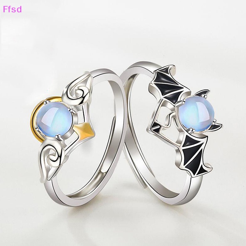 Bộ 1 / 2 Nhẫn Đính Đá Mặt Trăng / Cánh Thiên Thần Thời Trang Lãng Mạn Có Thể Điều Chỉnh Cho Cặp Đôi