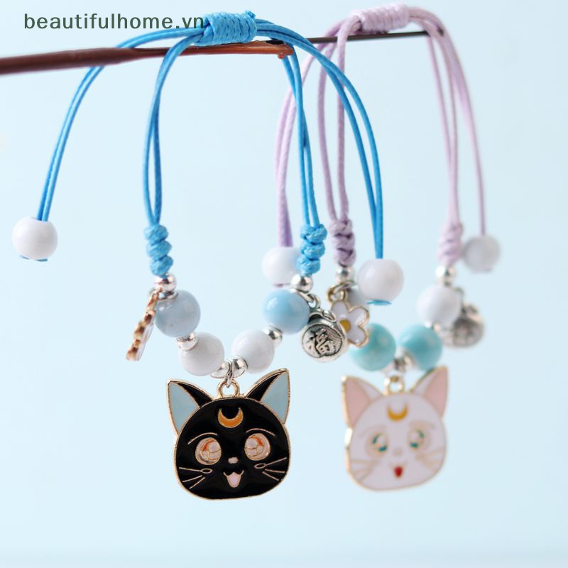 [beautifulhome] Vòng Đeo Tay Mặt Hình Thỏ / Mèo Hoạt Hình Dễ Thương Cá Tính Dệt Tay Phụ Kiện Trang Sức Thời Trang Cho Nữ [