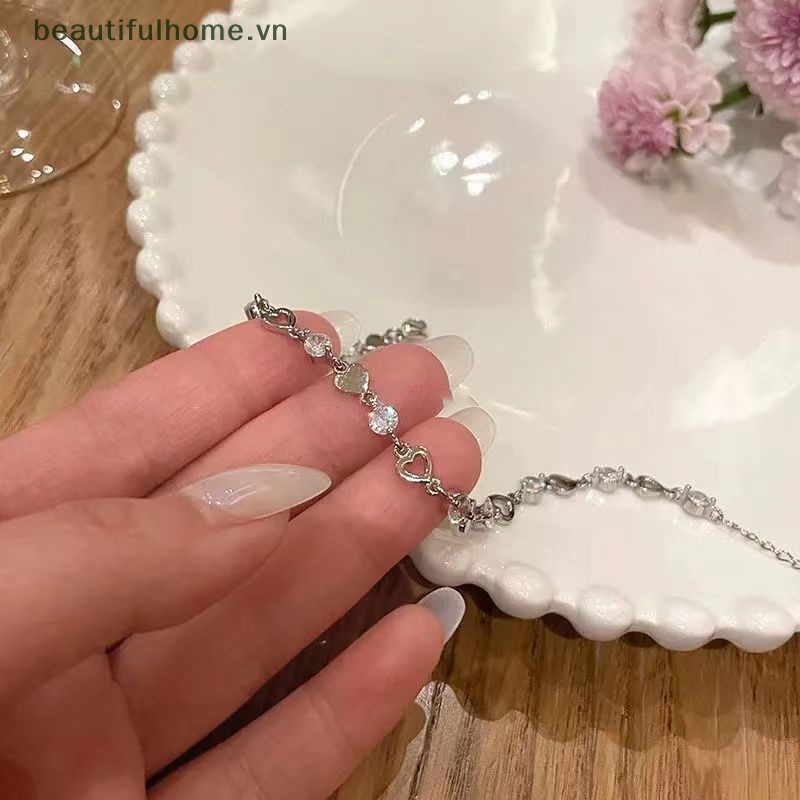[beautifulhome] Vòng Tay Đính Đá Zircon Hình Trái Tim Lấp Lánh Thanh Lịch Thời Trang Hàn Quốc Dành Cho Nữ [beauty]