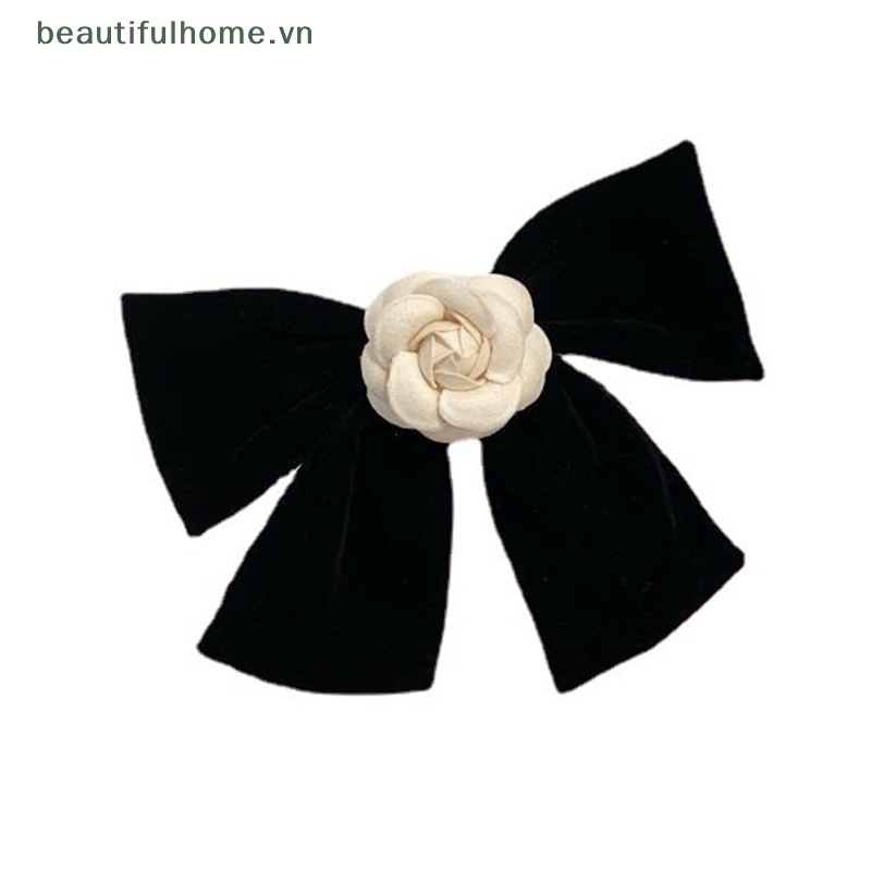 Kẹp Tóc Nơ Nhung Đen Lớn Phong Cách Vintage Cho Nữ