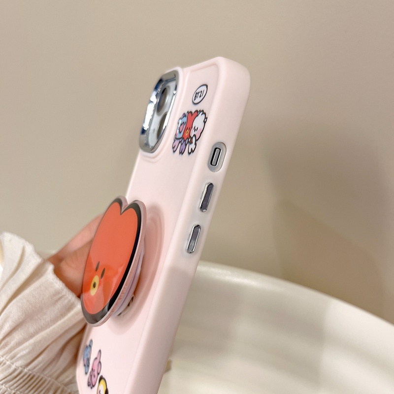 Ốp Điện Thoại Silicon Mềm Có Giá Đỡ Kim Loại Hình BT21 Cho IPhone 11 12 13 14 Pro Max