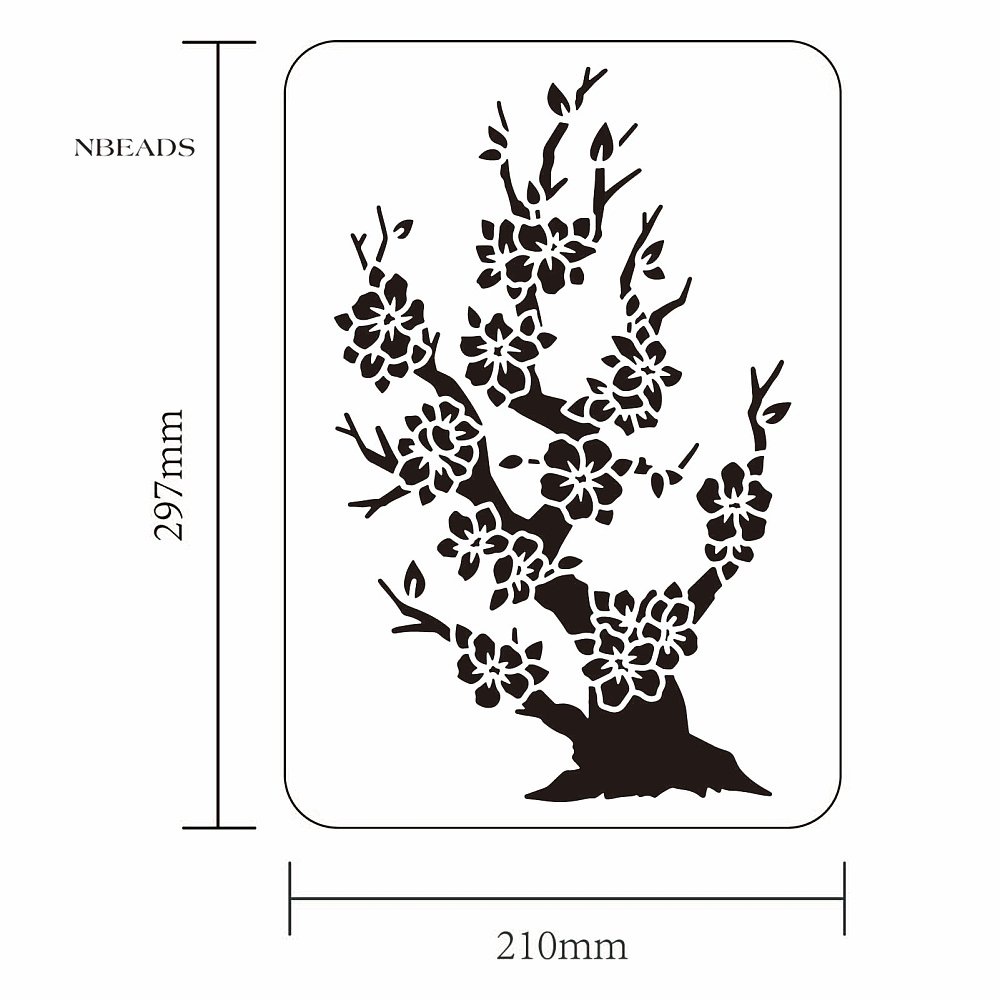 1 Khuôn Vẽ Bằng Nhựa Hình Chữ Nhật 29.7x21cm In Họa Tiết Hoa Anh Đào Trang Trí Nội Thất