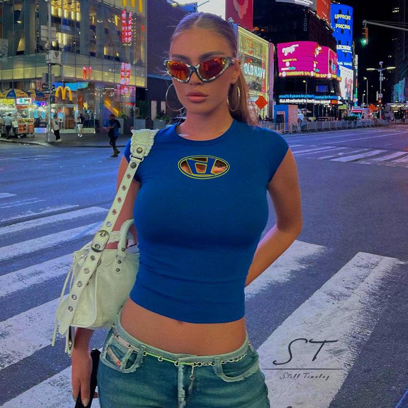 Áo Croptop Tay Ngắn Cổ Tròn In Họa Tiết Phong Cách Đường Phố Thời Trang Xuân Hè Cho Nữ