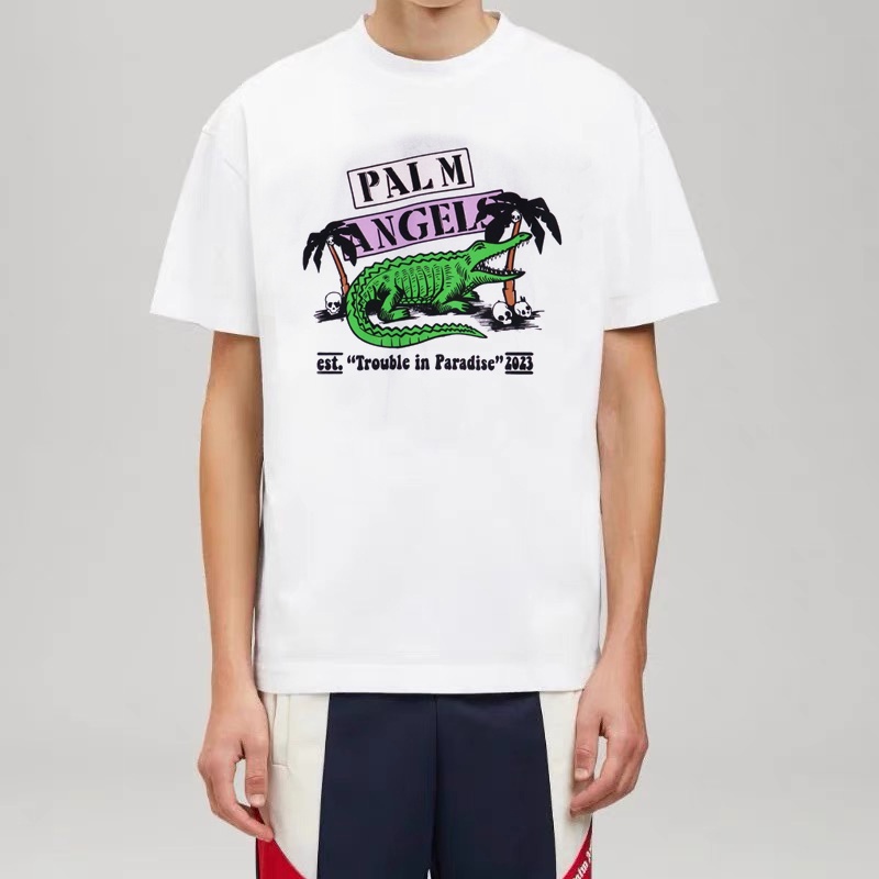 Áo Thun Cotton Cổ Tròn Tay Ngắn In Hình Cá Sấu PalmAngels Thời Trang Mùa Hè Cho Nam Và Nữ