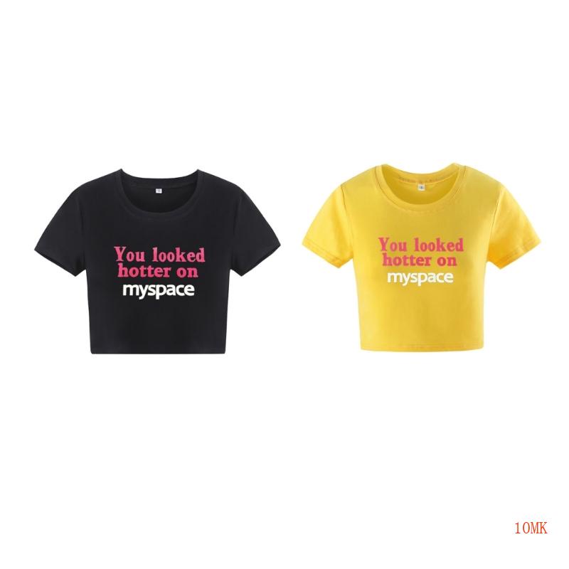 Áo Thun Croptop Tay Ngắn Dáng Ôm In Chữ Thời Trang Cho Nữ