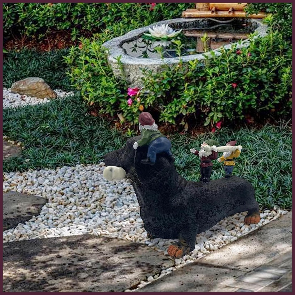 Gnome Tượng Resin Trang Trí Sân Vườn Hình Chú Chó Ăn Xương Nghệ Thuật Dachshund Gemvn