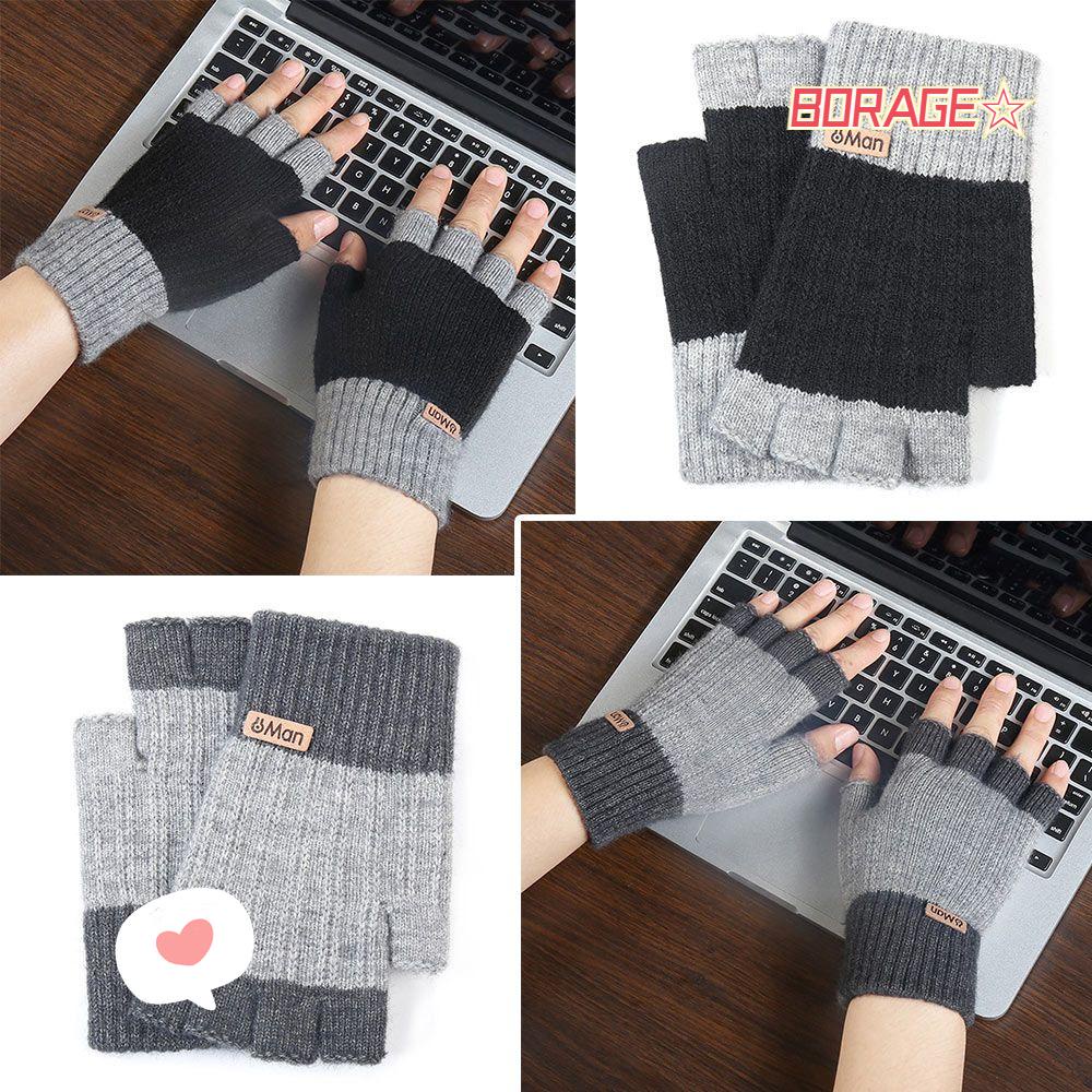 Găng Tay Len Hở Ngón Co Giãn Phối Nhung Dày Dặn