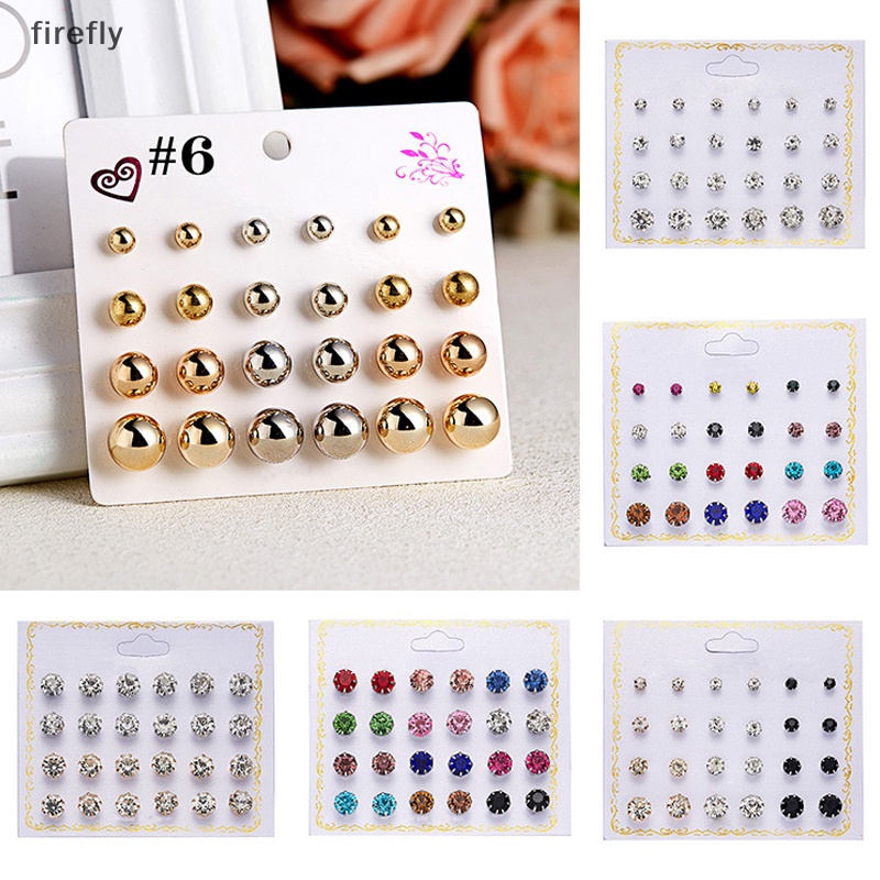 Set 12 Đôi Bông Tai Tròn Đính Đá Zircon Thời Trang Cho Nữ