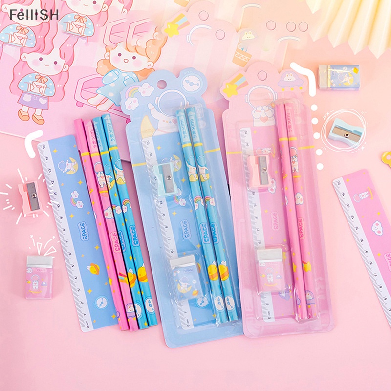 1 Bộ Văn Phòng Phẩm Hoạt Hình Đáng Yêu Nhỏ Gọn Dành Cho Học Sinh 439br