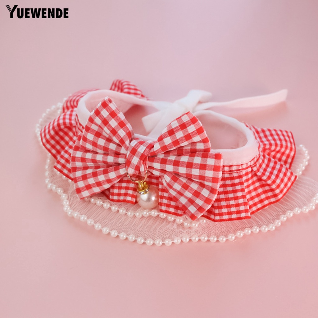 Khăn Choàng Cổ YQ.E Bằng Polyester Họa Tiết Kẻ Sọc Đính Ngọc Trai Giả Màu Sắc Tươi Sáng Chống Mài Mòn Chống Phai Màu Có Thể Giặt Cho Thú Cưng