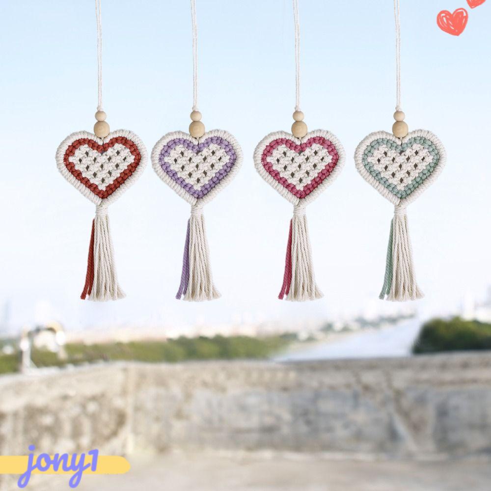 Set 2 Dây Treo Trang Trí Gương Chiếu Hậu Xe Hơi Hình Trái Tim Đan Lát Phong Cách Bắc Âu