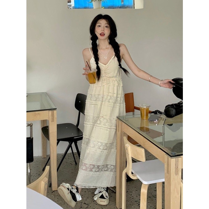 IELGY Đầm Hai Dây Dáng Dài Rộng Phong Cách Bohemian Thời Trang Cho Nữ