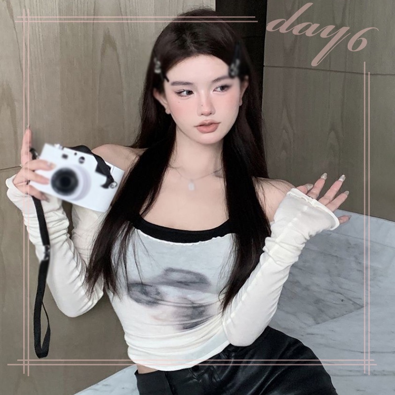 Set Áo Thun Lửng Tay Dài + Áo Dây Thời Trang Dành Cho Nữ