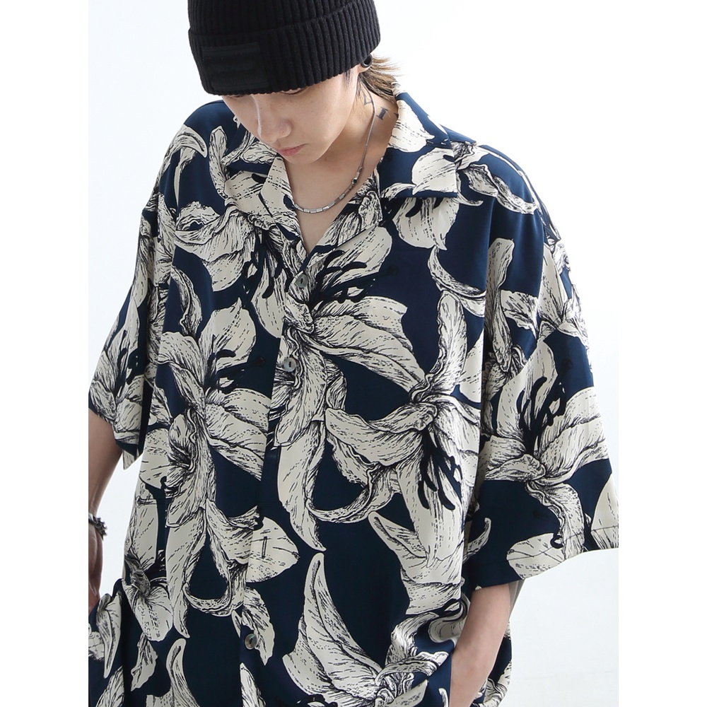 {GRNL} Áo Sơ Mi Tay Ngắn Dáng Rộng Năm Tấc Họa Tiết Vẽ Tay Tự Nhiên Thoáng Khí Retro Cho Nam Và Nữ