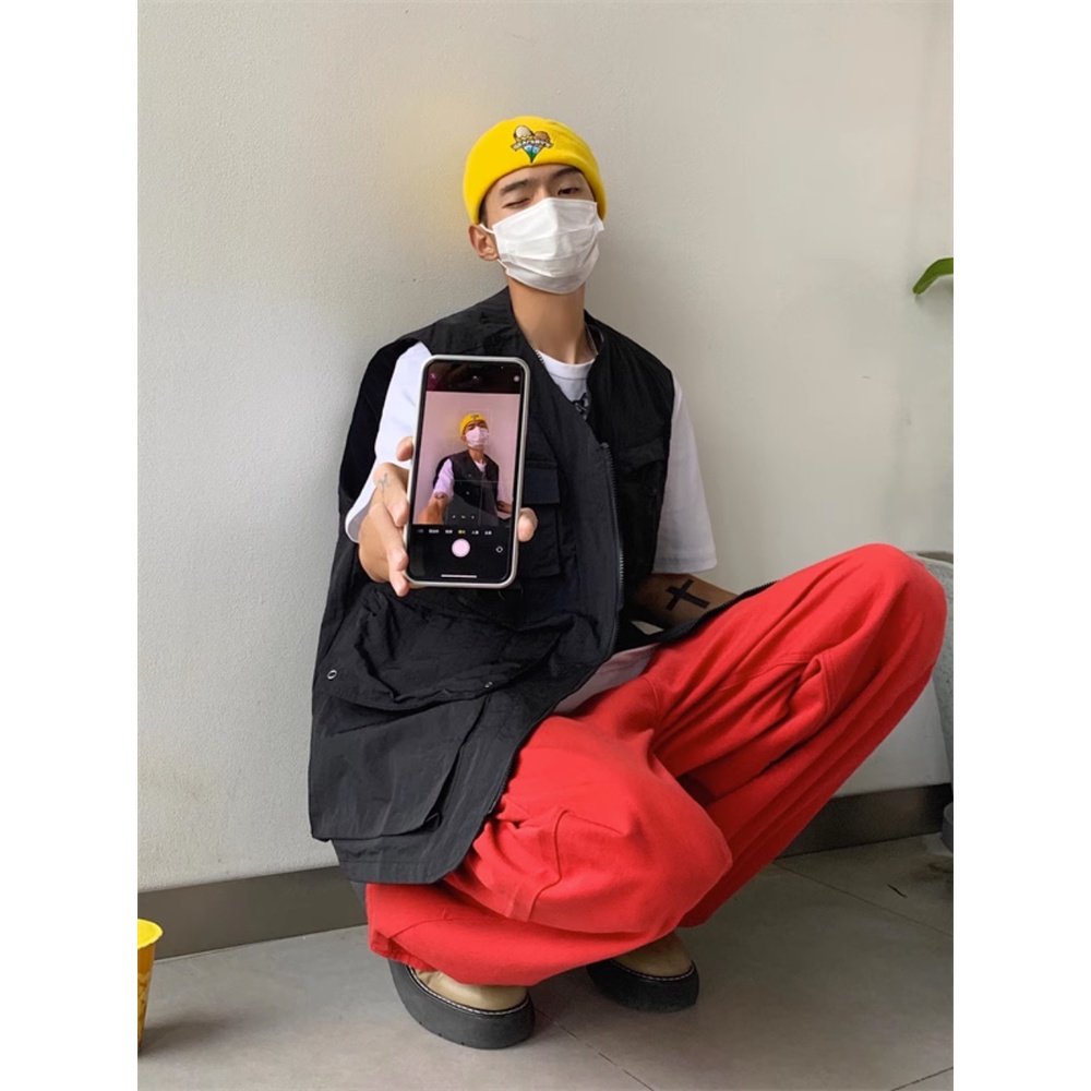 Áo Khoác Sát Nách Phối Nhiều Túi Phong Cách Retro Mỹ Cho Nam