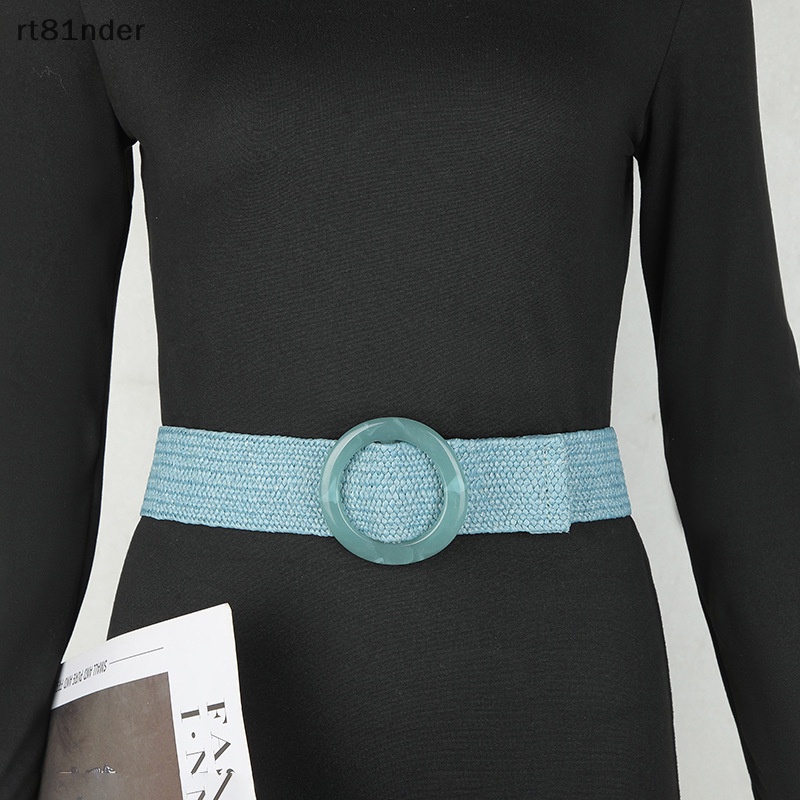 Rt 1 Thắt Lưng Bện Rơm Mỏng Co Giãn Mặt Tròn / Vuông Cổ Điển Cho Nữ n