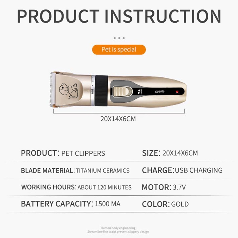 Tông đơ cạo cắt lông cho chó mèo Hàng Full Box - Kèm 8 phụ kiện - Bảo hành uy tín