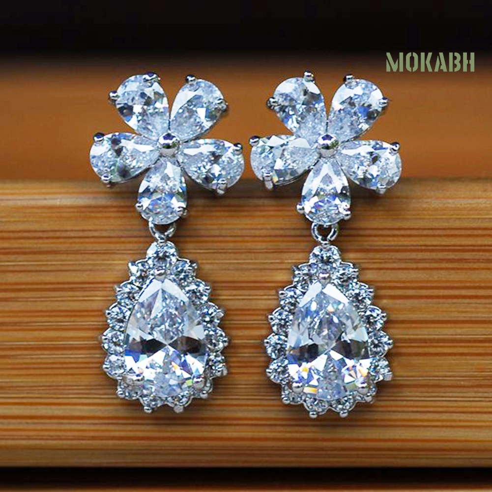 Bông Tai Dáng Dài Đính Đá Hình Hoa Và Quả Lê Thời Trang Cho Nữ