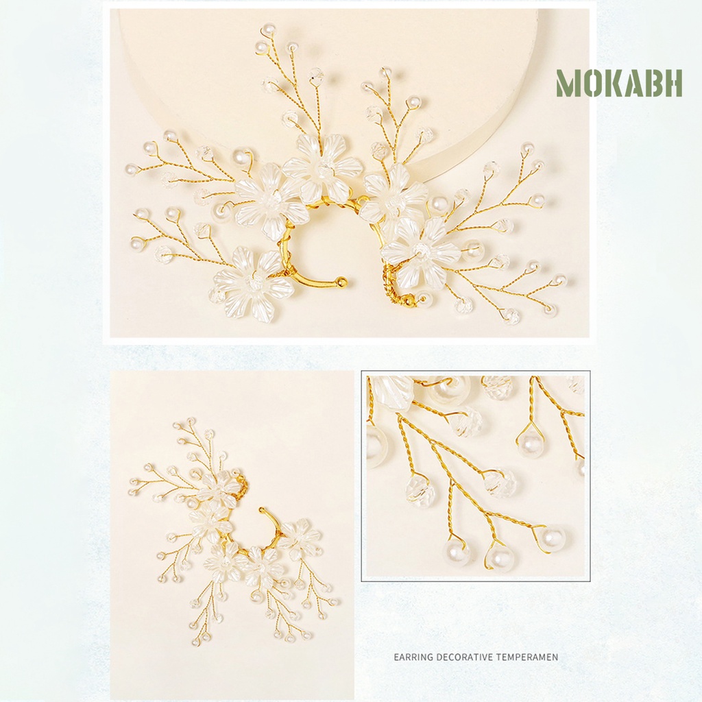 Khuyên Kẹp Vành Tai Đính Đá / Ngọc Trai Giả Không Cần Xỏ Lỗ Dành Cho Cô Dâu