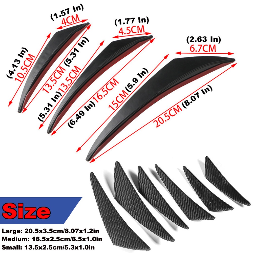 Set 6 Miếng Dán Trang Trí Cản Trước Xe Hơi Bằng Cao Su Màu Đen Họa Tiết Sợi Carbon