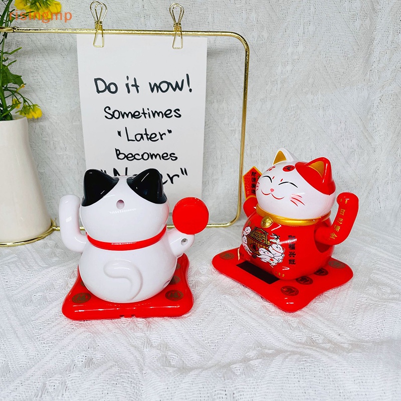 [risingmp] Tượng Mèo May Mắn Hoạt Hình Sử Dụng Năng Lượng Mặt Trời Trang Trí Bảng Điều Khiể