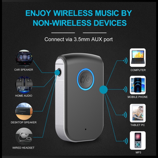 Thiết Bị Nhận Tín Hiệu Bluetooth 5.0 Không Dây Aux 3.5mm Cho Xe Hơi